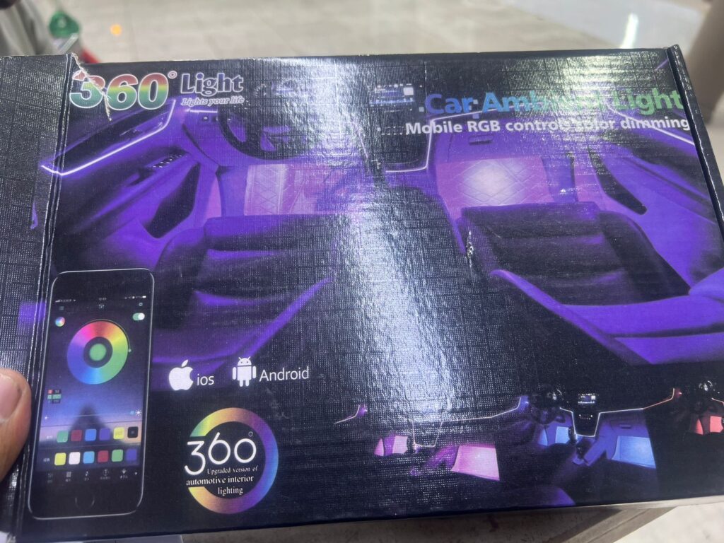 A 360-degree car interior RGB lightbox that can change colors via Android or iOS.